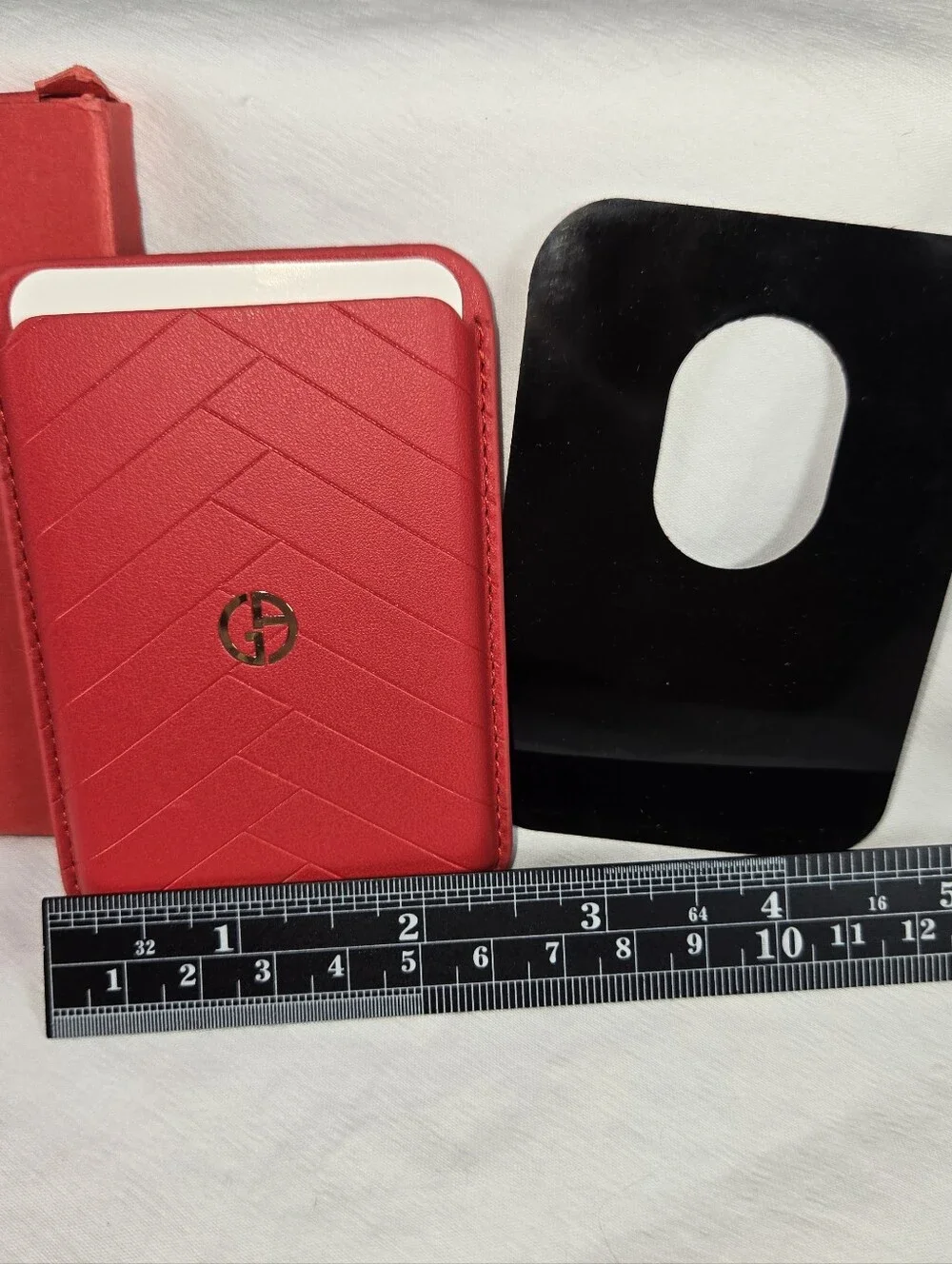 Red Faux Leather Card Wallet with Gold Logo - Armani - Attaches To Phone